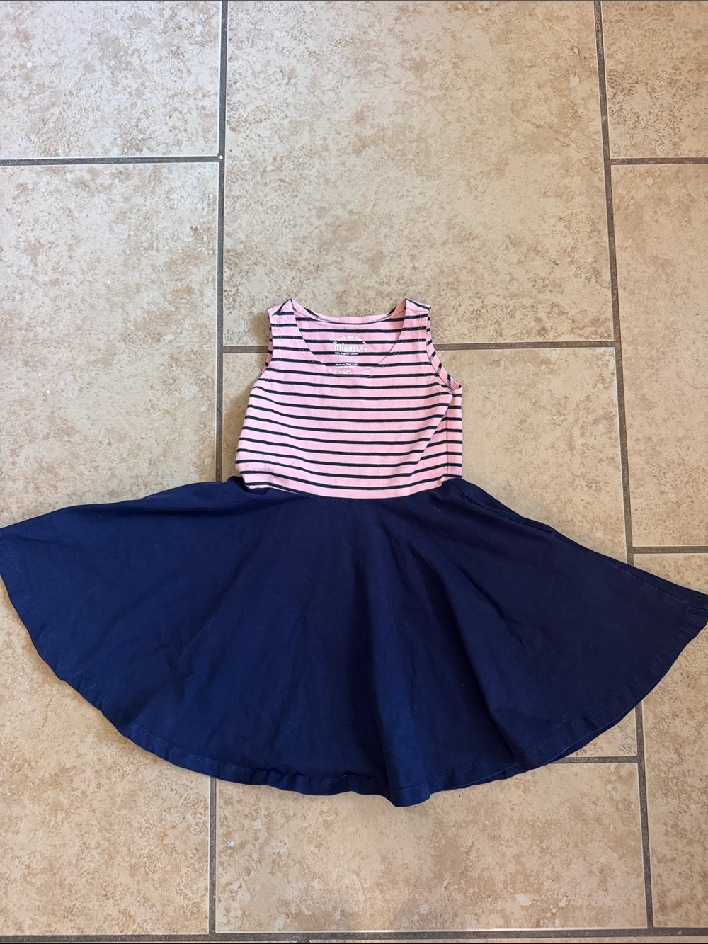 Mightly- Girls' Pink and navy Striped Twirl Dress 4T